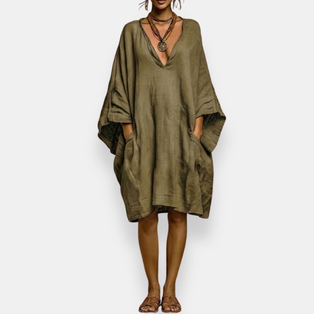 Cassienne™ | Oversized Low-Cut Silk Dress