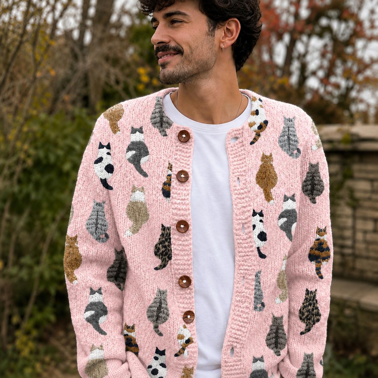 Moxley® | The Feline Motif Mens Cat Knit Cardigan