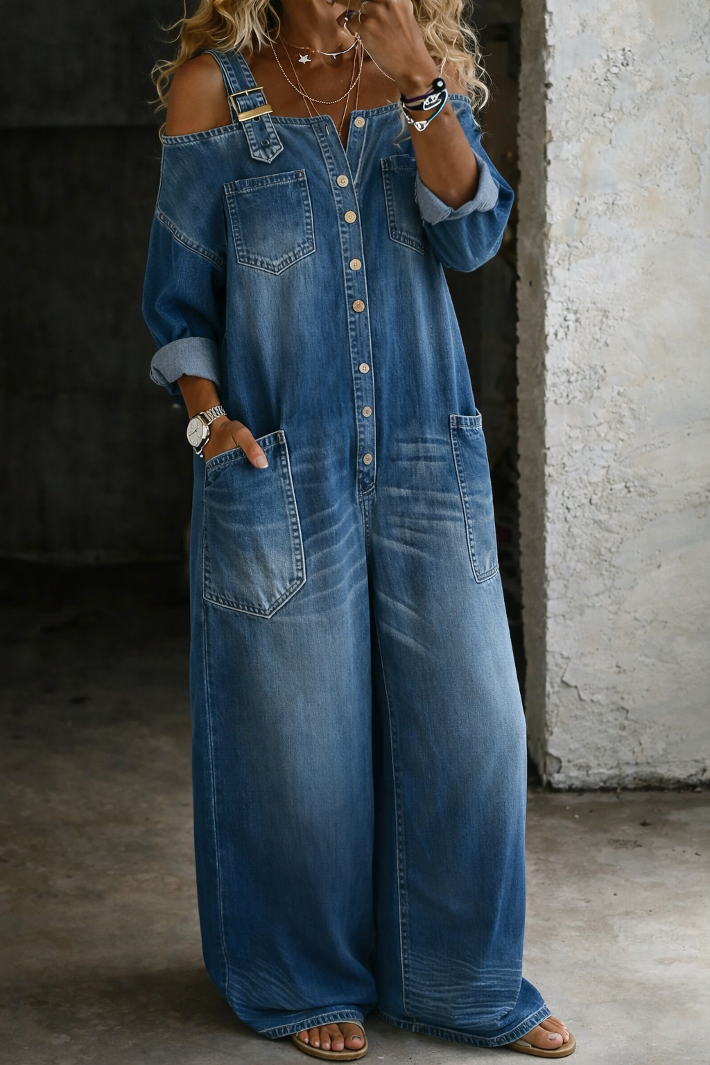 Stefania | Denim Shirt with Off-the-Shoulder Design