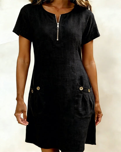 Moxley® | The Linen-Blend Textured Zip-Front Dress