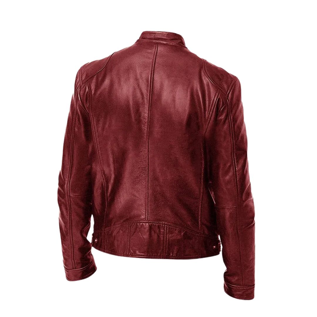 Harrington Oxford | Men’s Leather Biker Jacket – Zip-Up with Stand Collar and Pockets