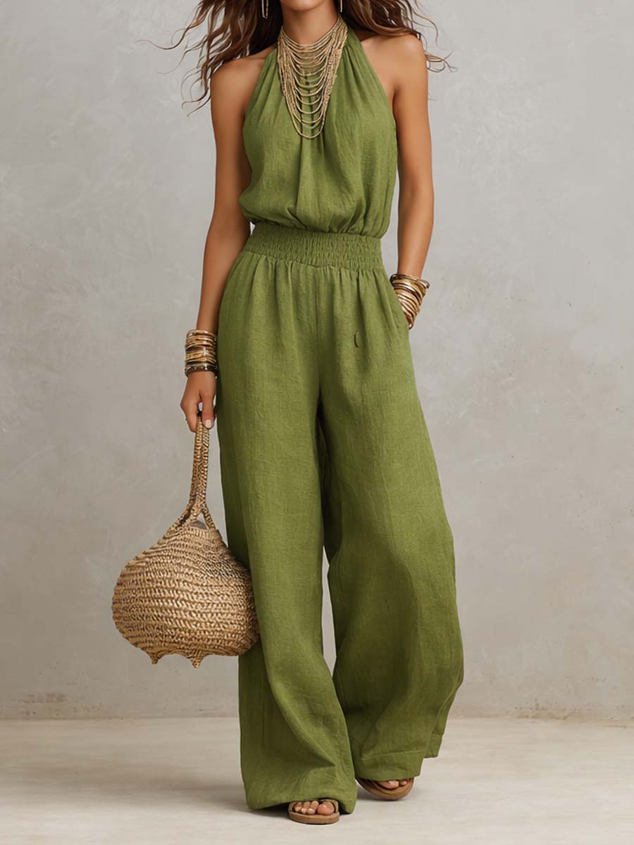 Moxley™ Valeria | Elegant Linen Jumpsuit with Halter Neck