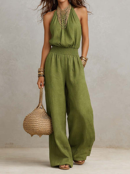 Moxley™ Valeria | Elegant Linen Jumpsuit with Halter Neck