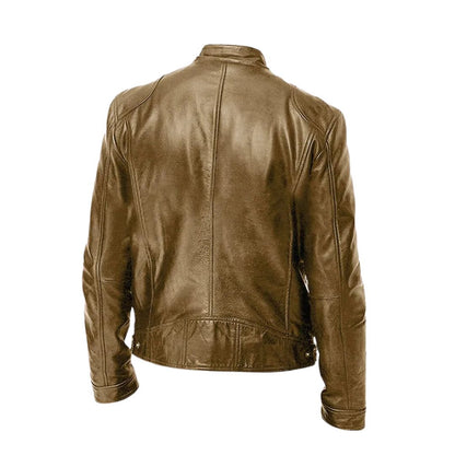 Harrington Oxford | Men’s Leather Biker Jacket – Zip-Up with Stand Collar and Pockets
