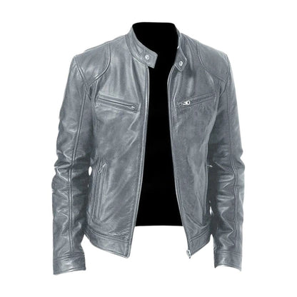 Harrington Oxford | Men’s Leather Biker Jacket – Zip-Up with Stand Collar and Pockets