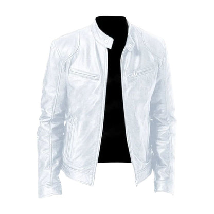 Harrington Oxford | Men’s Leather Biker Jacket – Zip-Up with Stand Collar and Pockets
