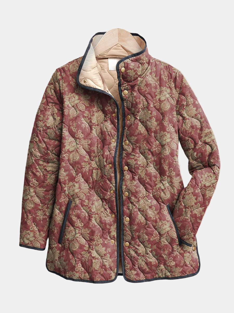 Plum and Gold Damask Quilted Jacket