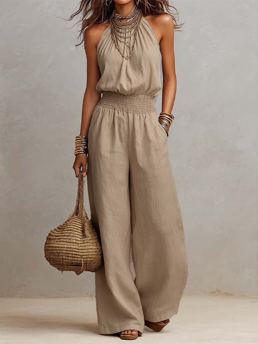 Moxley™ Valeria | Elegant Linen Jumpsuit with Halter Neck