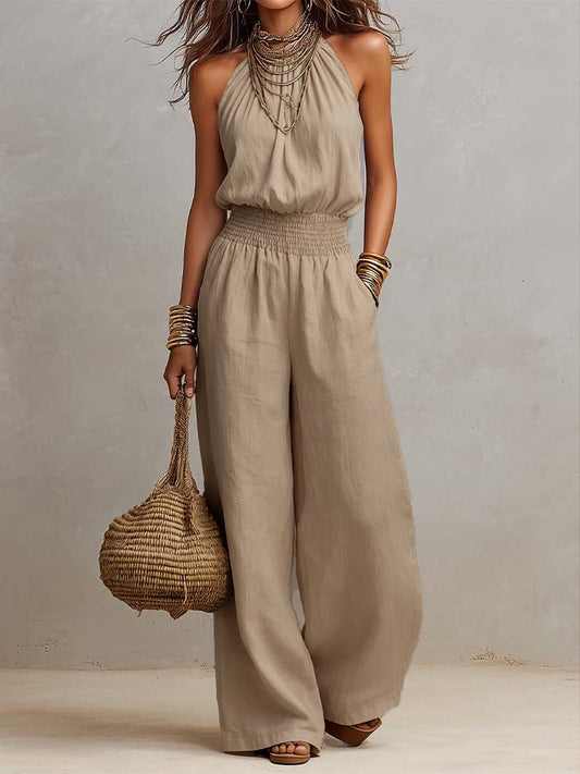 Moxley™ Valeria | Elegant Linen Jumpsuit with Halter Neck