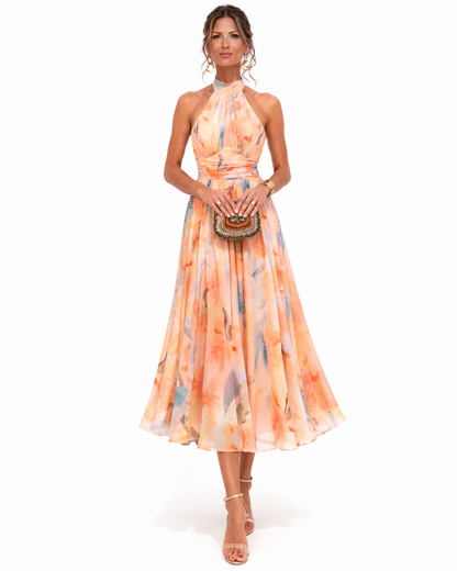 Aurora | Halter Neck Dress with Watercolour Print