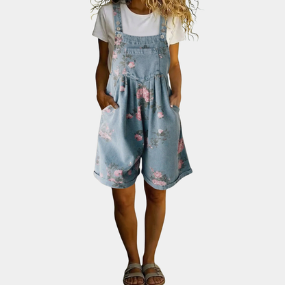 Judy | Vintage Denim Lavato with Soft Cotton Feel Floral Dungarees
