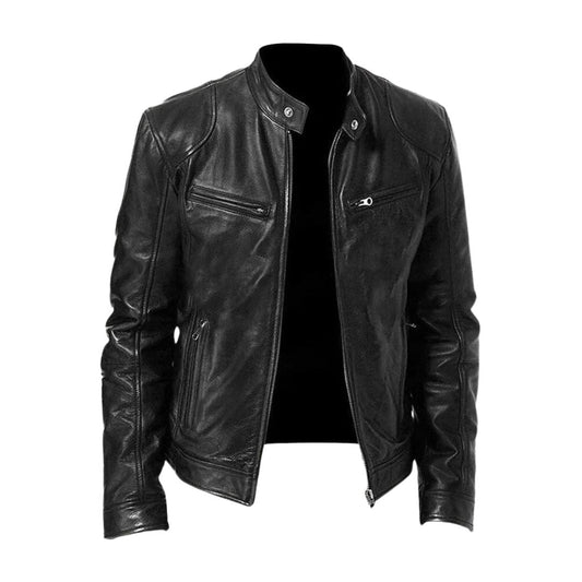 Harrington Oxford | Men’s Leather Biker Jacket – Zip-Up with Stand Collar and Pockets