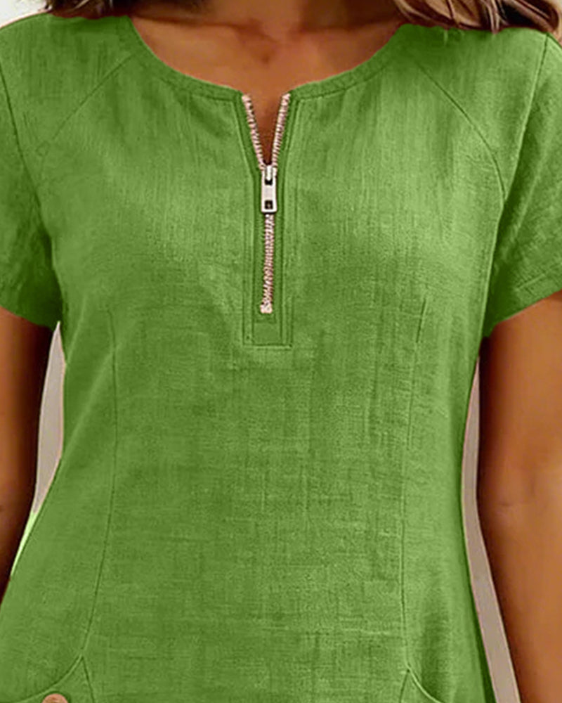 Moxley® | The Linen-Blend Textured Zip-Front Dress