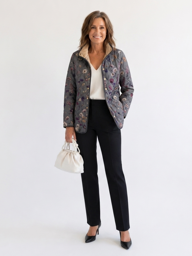 Grey Dried Flowers Quilted Jacket