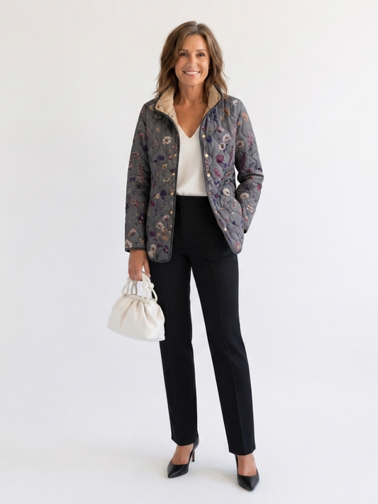 Moxley™ Luxe Quilted Jacket Adorned with Dried Floral Accents by Nathalie