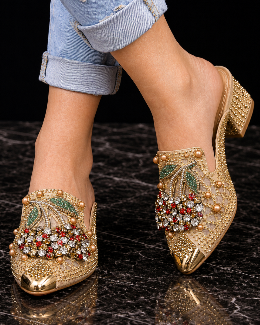 Moxley™ Lucy | Crystal-Embellished Mule with Cherry Detail