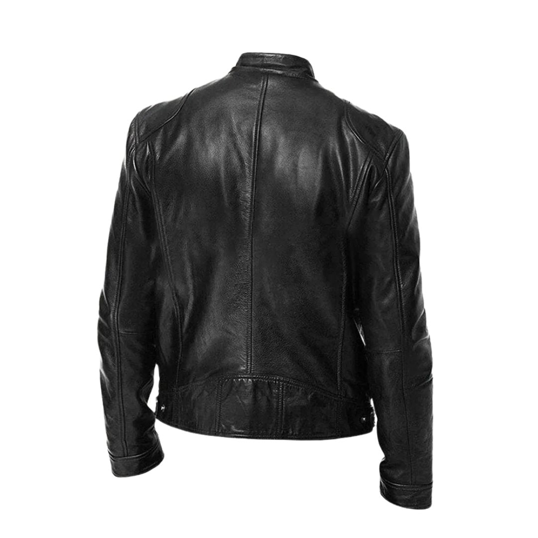 Harrington Oxford | Men’s Leather Biker Jacket – Zip-Up with Stand Collar and Pockets