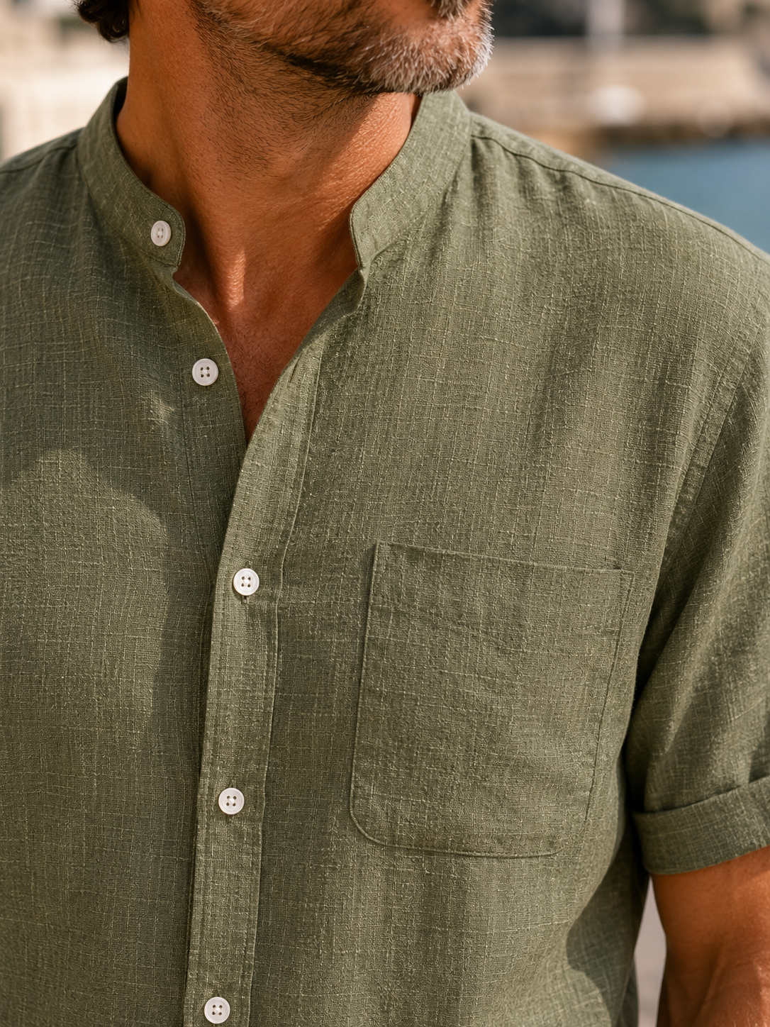Moxley™ James | Lightweight Linen & Silk Blend Shirt with Mandarin Collar