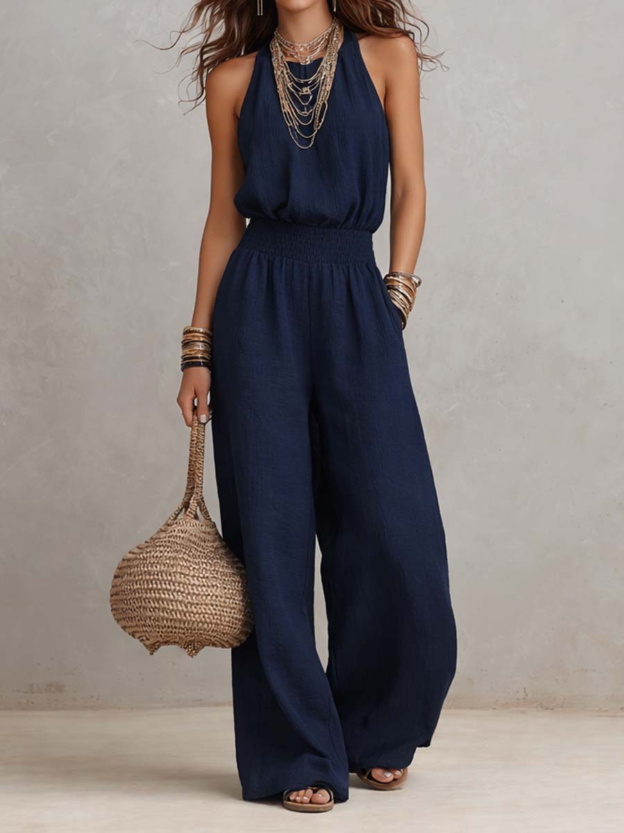 Moxley™ Valeria | Elegant Linen Jumpsuit with Halter Neck