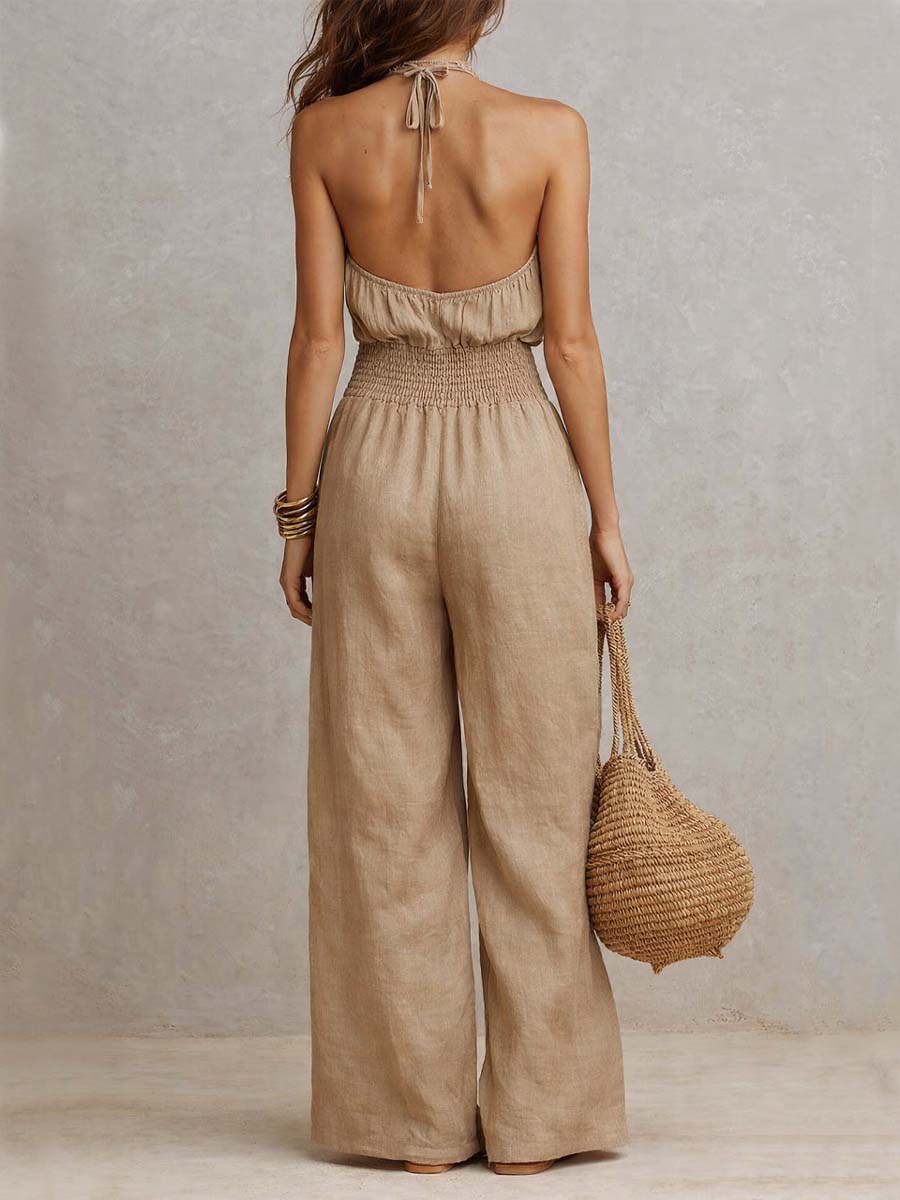 Moxley™ Valeria | Elegant Linen Jumpsuit with Halter Neck