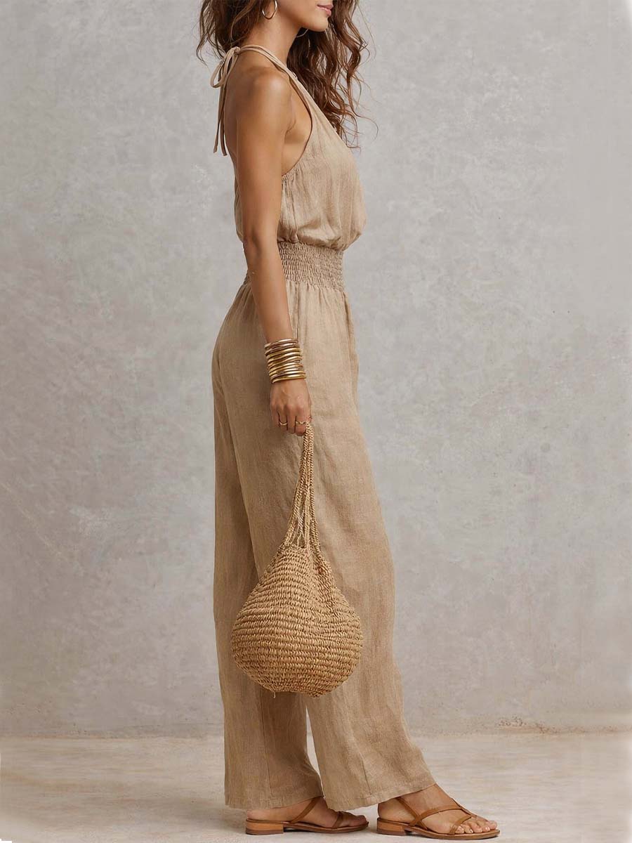 Moxley™ Valeria | Elegant Linen Jumpsuit with Halter Neck