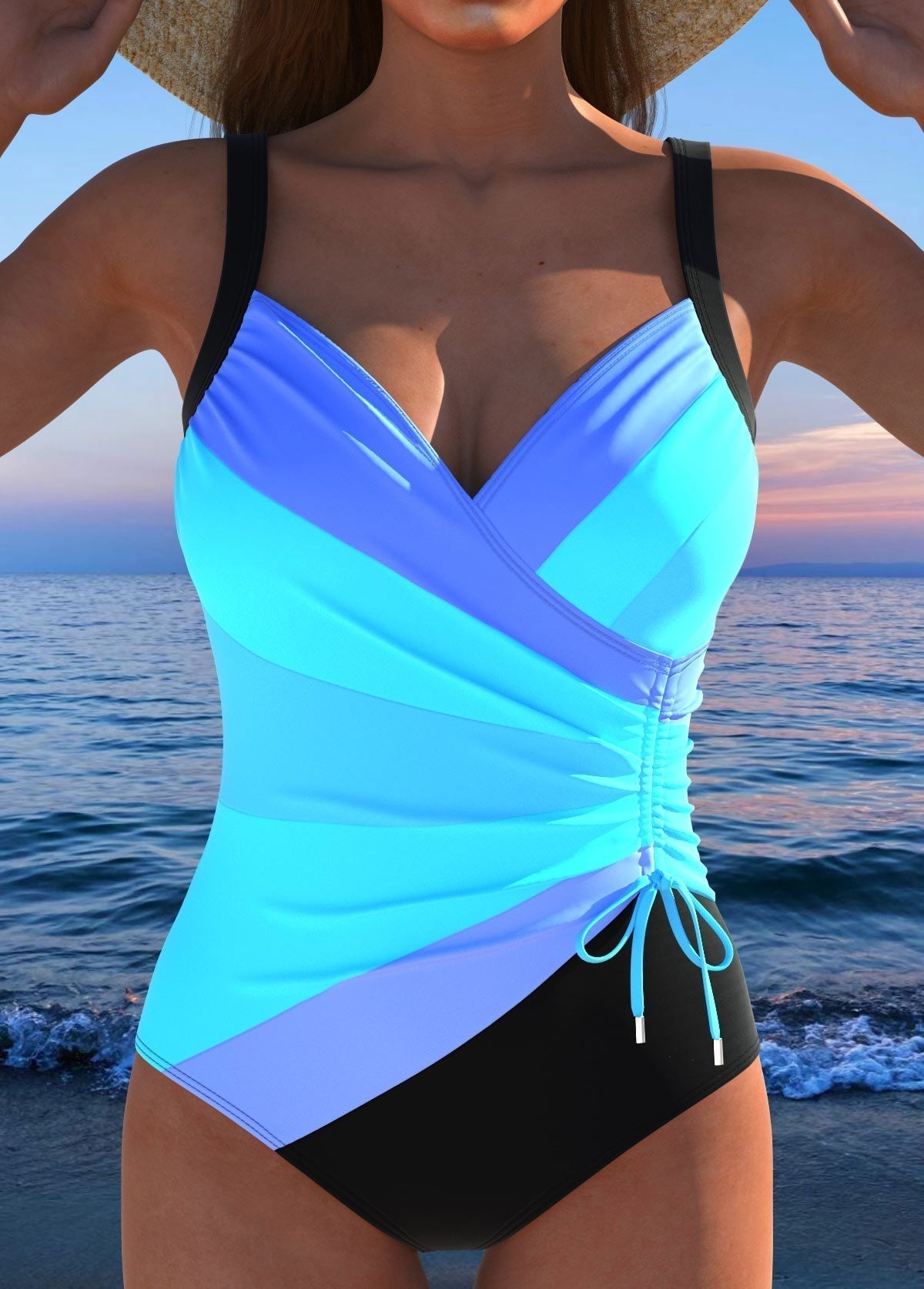 Mercedes™ | Luxury Swimsuit with Racerback Neckline and Multicolor Print