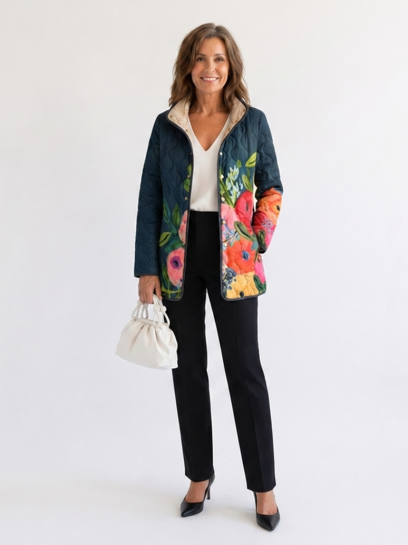 Moxley™ Luxe Quilted Jacket with Exquisite Painted Floral Design - Camille Edition