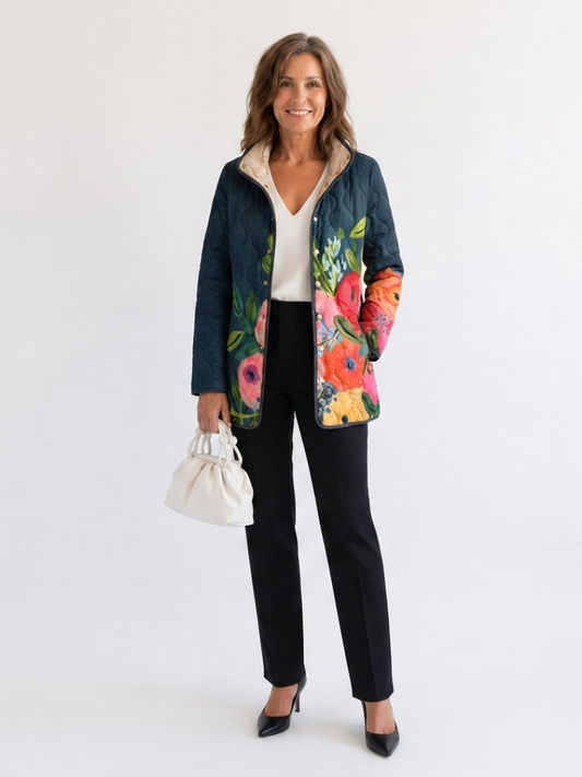 Moxley™ Luxe Quilted Jacket with Exquisite Painted Floral Design - Camille Edition