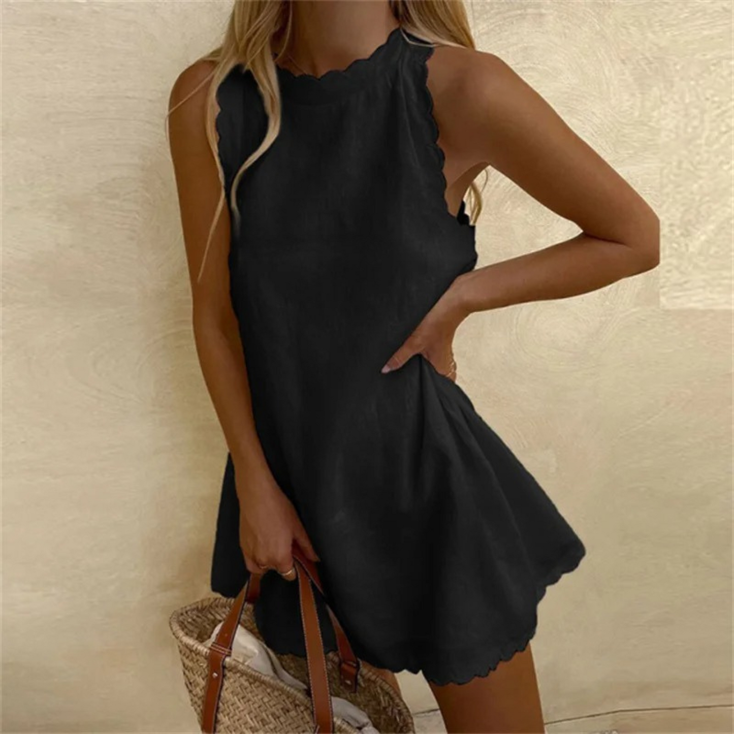 Moxley Mavelle™ | Exquisite Summer Linen Dress with Elegant Wavy Edges