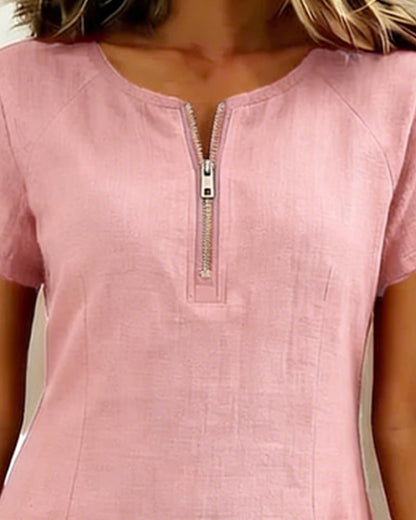 Moxley® | The Linen-Blend Textured Zip-Front Dress