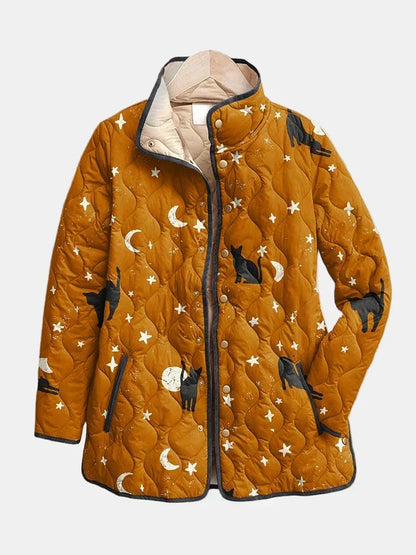 Moxley™ Delacroix Luxe Padded Jacket Featuring Elegant Cats and Stars - Nicole Edition