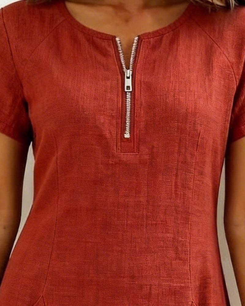 Moxley® | The Linen-Blend Textured Zip-Front Dress