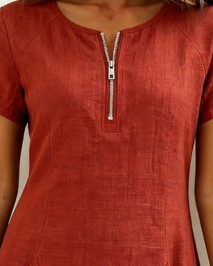 Moxley® | The Linen-Blend Textured Zip-Front Dress