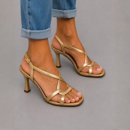 Moxley™ Sylvia | Gold Heel Sandals, Summer Charm Elegance