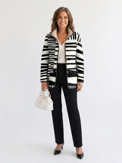 Moxley™ Luxe Quilted Jacket with Elegant Graphic Stripes Véronique