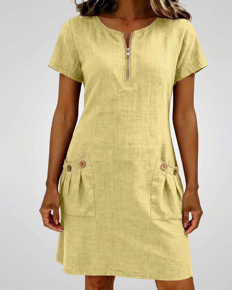 Moxley® | The Linen-Blend Textured Zip-Front Dress