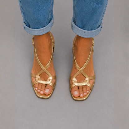 Moxley™ Sylvia | Gold Heel Sandals, Summer Charm Elegance