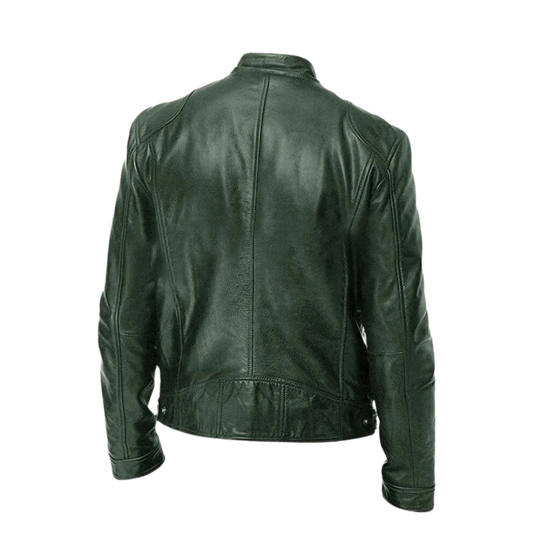 Harrington Oxford | Men’s Leather Biker Jacket – Zip-Up with Stand Collar and Pockets