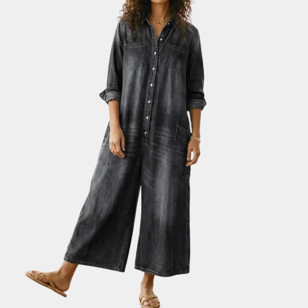Diana | Vintage jumpsuit in soft washed cotton denim with buttons