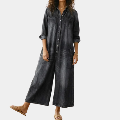 Diana | Vintage jumpsuit in soft washed cotton denim with buttons