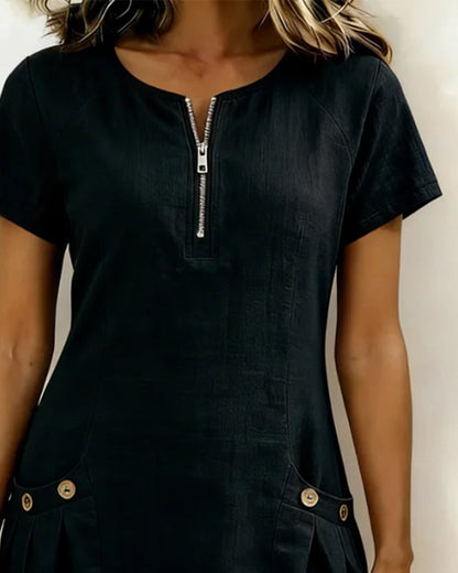 Moxley® | The Linen-Blend Textured Zip-Front Dress