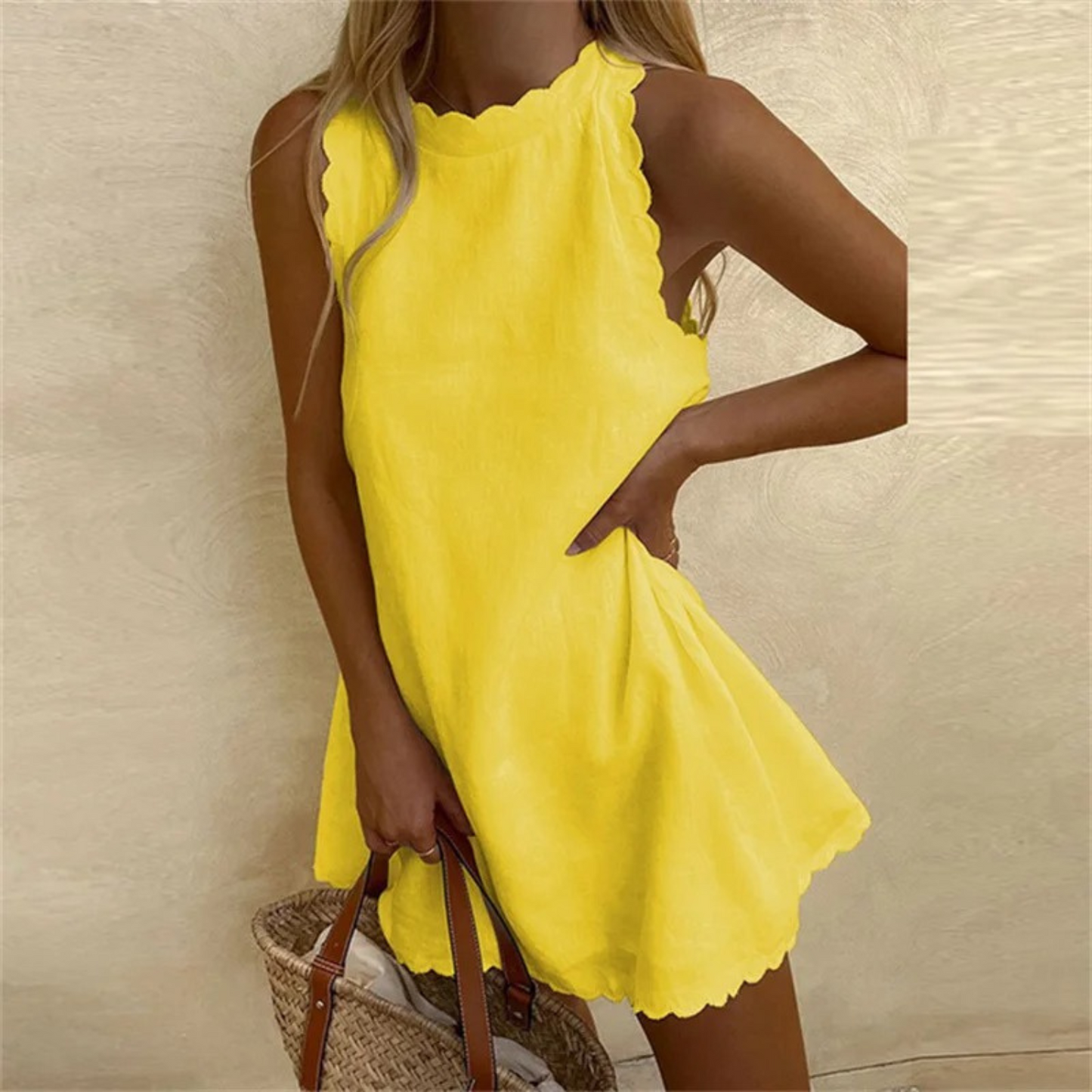 Moxley Mavelle™ | Exquisite Summer Linen Dress with Elegant Wavy Edges
