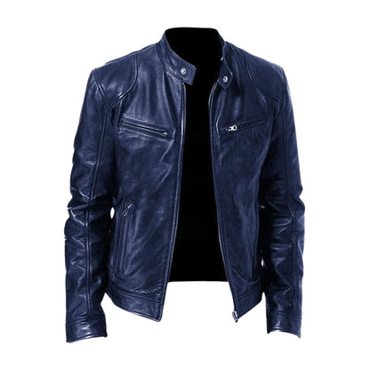 Harrington Oxford | Men’s Leather Biker Jacket – Zip-Up with Stand Collar and Pockets