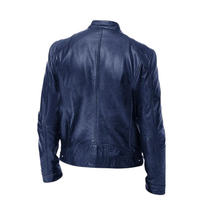 Harrington Oxford | Men’s Leather Biker Jacket – Zip-Up with Stand Collar and Pockets