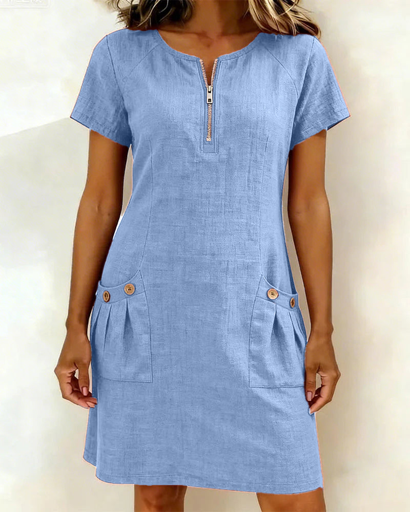Moxley® | The Linen-Blend Textured Zip-Front Dress