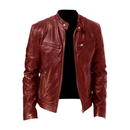 Harrington Oxford | Men’s Leather Biker Jacket – Zip-Up with Stand Collar and Pockets