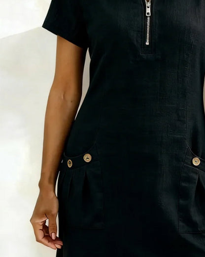 Moxley® | The Linen-Blend Textured Zip-Front Dress