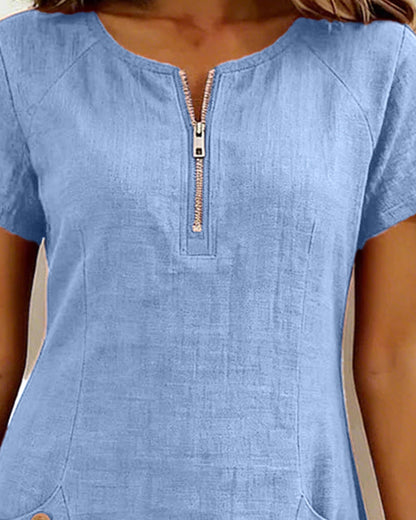 Moxley® | The Linen-Blend Textured Zip-Front Dress