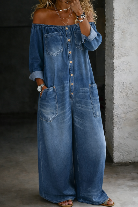 Elena | Jumpsuit with Off-the-Shoulder Design and Long Sleeves