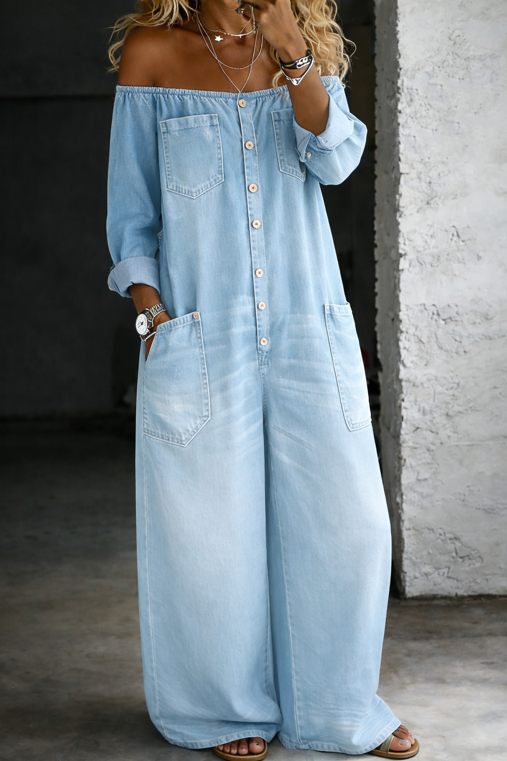 Elena | Jumpsuit with Off-the-Shoulder Design and Long Sleeves